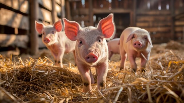 Curious Piglets in a Barn