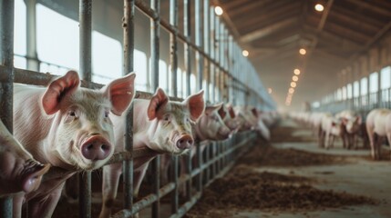 Curious Pigs in a Farm - obrazy, fototapety, plakaty