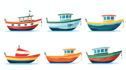 Illustration of the six colorful boats on a white b