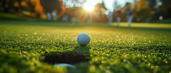 Keuken spatwand met foto Sunset Golf Game - Tranquil Putting Green Scene. Concept Sunny Meadows, Golfing Fun, Relaxing Outdoors, Peaceful Landscapes, Leisurely Putts © Ян Заболотний