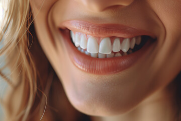 A woman with a big smile showing her teeth. The teeth are white and clean. The woman's smile is bright and happy