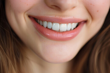 A woman with a big smile showing her teeth. The teeth are white and clean. The woman's smile is bright and happy