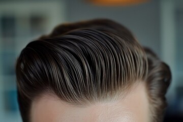 Fototapeta premium Detailed photo capturing the texture and style of a man's slicked-back hairdo