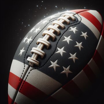  close-up image of an American football on a black background