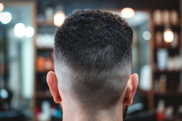 Detailed view of a man's fade haircut from the back, showcasing the gradation in hair length