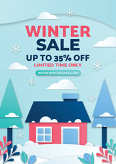 Winter season sale vertical poster template