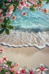 Paradise Beach, White Sand, Plumeria, Ocean Wave, Exotic Beach, Tropical Vacation, Hibiscus Flowers