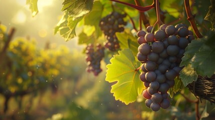 Sunlit Grapes in Vineyard.