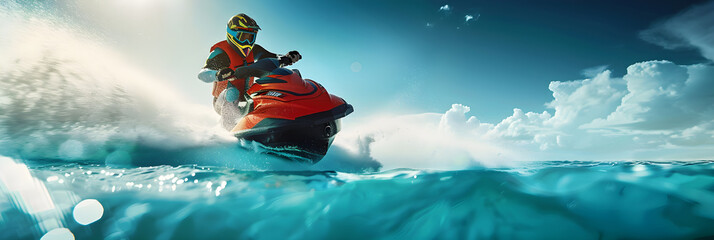 Adrenaline Rush: Exhilarating Day in the Sea with Jet Ski Water Sport Adventures - obrazy, fototapety, plakaty
