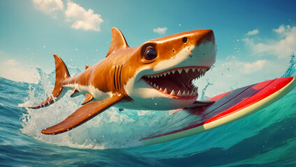 cute cartoon shark on a surfboard activity