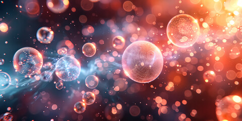 A colorful image of many small spheres, some of which are red and some are blue. The spheres are scattered throughout the image, with some closer together and others further apart