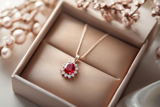 Elegant ruby pendant necklace in gift box