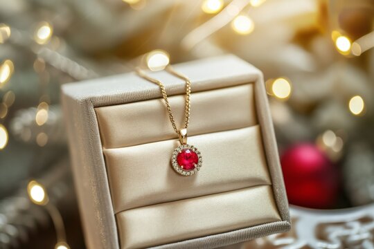 Elegant ruby pendant necklace in gift box