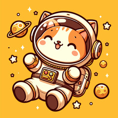 Stellar Explorer Astronaut Cat in Yellow Tone