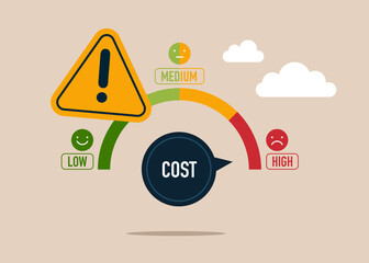 Increase cost dial to a maximum. Cost Increase and no efficiency concept. Flat vector illustration - obrazy, fototapety, plakaty