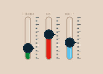 Level control и business cost optimization,  efficiency and quality. Modern vector illustration in flat style. - obrazy, fototapety, plakaty