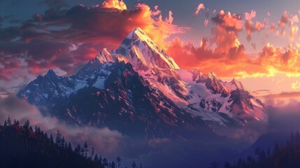 Mountain peak under cloud-filled sky - Powered by Adobe