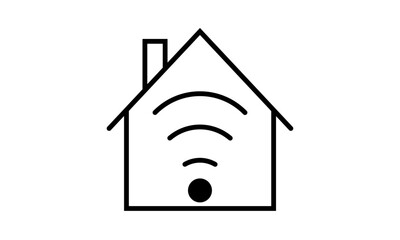 Icono negro de casa con señal de wifi. 