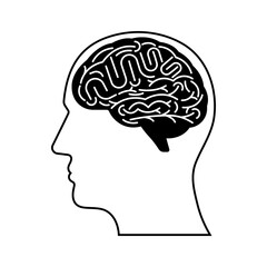 Brain. Head with Human Brain. Vector Illustration Isolated on White Background. 