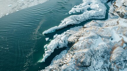 Aerial View of Melting Icebergs in a Glacial River During Spring
