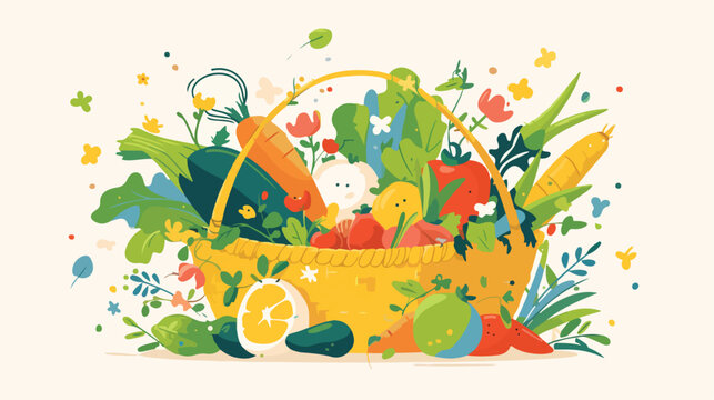 Illustrative vector image of a basket of vegetables