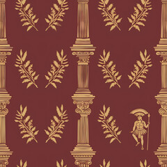 Classic Roman Pattern, Gold and Burgundy, Elegant Historical Background