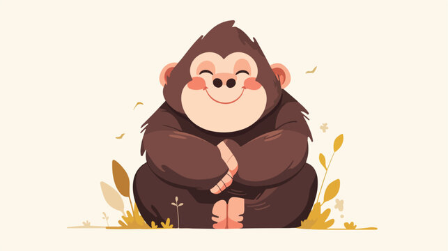 Illustrative vector image of baby gorilla with ligh