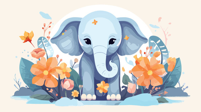 Illustrative vector image of elephant with flowers