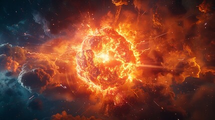 Simulate the intense energy released during nuclear fusion reactions using practical effects and lighting techniques. Show a burst of light and energy emanating from a central point