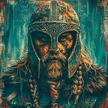 Viking Warrior.  Generated Image.  A digital illustration of a Viking warrior with a Celtic pattern.