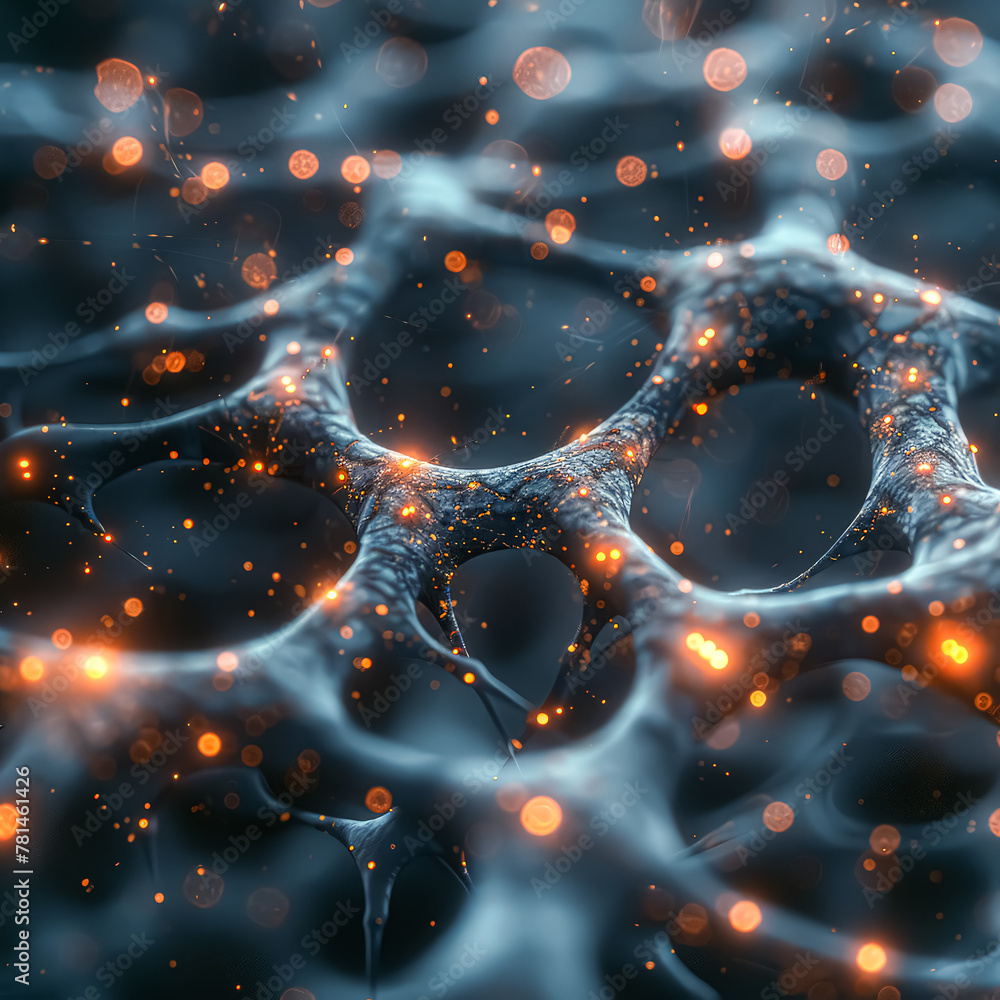 Poster a close up of a brain with many small dots and lines. the image is a representation of the brain's n