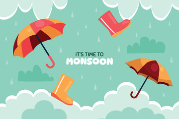 Flat background for monsoon season sale - obrazy, fototapety, plakaty