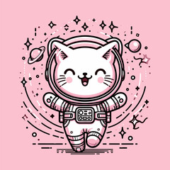 Celestial Explorer Astronaut Cat in Pink Tone
