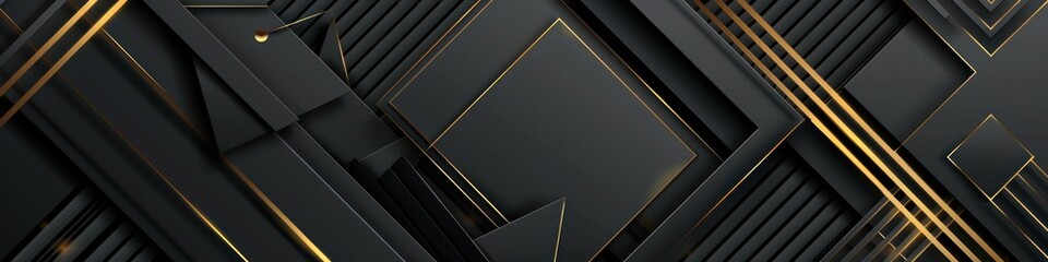 Luxury black background with diagonal stripes, geometric shapes and golden lines. Futuristic technology style. Minimal design. 3d effect.