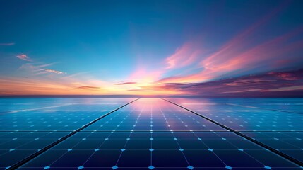 Sustainable solar rooftop technology illuminated by a glowing blue tech ambiance showcasing eco innovation in a minimalist contemporary illustration style - obrazy, fototapety, plakaty