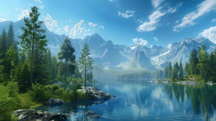 Fototapeta na wymiar Mountain Lake Surrounded by Trees