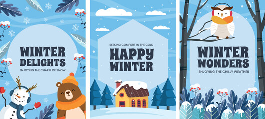 Flat greeting cards collection for winter season celebration