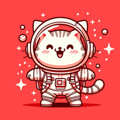 Astronaut Cat in Red Tone Galactic Trek