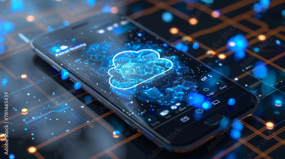 Poster cloud storage: a smartphone screen displaying a cloud storage app