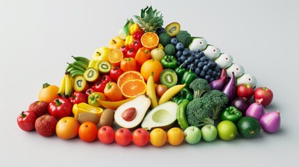 Food and Nutrition: A 3D vector infographic showcasing the benefits of eating a variety of colorful fruits and vegetables