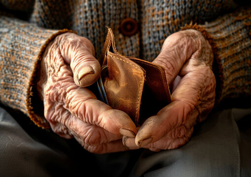 Elderly Man Holding An Empty Wallet in His Hands