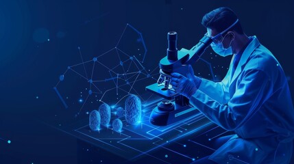 Medical Science: A 3D vector illustration of a medical professional using a microscope - obrazy, fototapety, plakaty