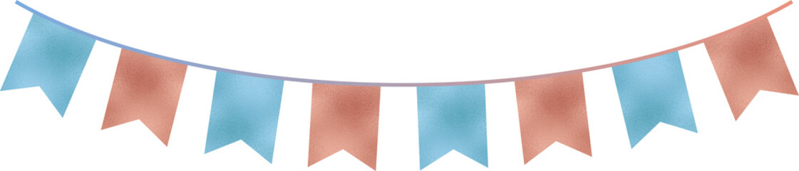 Colorful bunting flags with a shimmering foil texture for birthday celebrations and parties