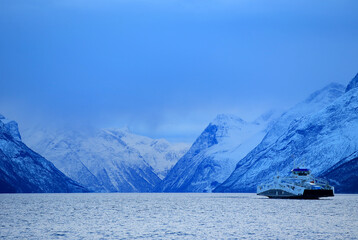View at the Hjorundfjorden from the Sula island, Norway.