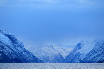 View at the Hjorundfjorden from the Sula island, Norway.