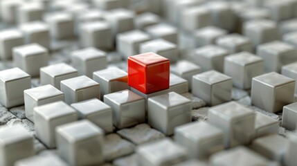 A red cube assembled of many white blocks for business leadership concept. AI generated image