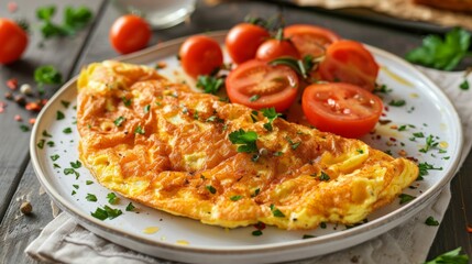Omelet with fresh tomatoes and parsley