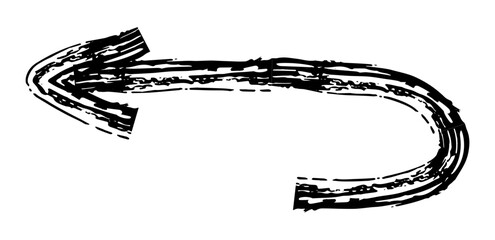 Hand drawn simple arrow drawn with wax crayon, chalk or charcoal. Uneven dry texture for underlining highlighting. Pencil drawn lines, strikethrough, grungy vector isolated on white