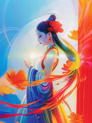 Fototapeta premium Serene Beauty with Floral Elements in Surreal Illustration