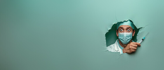 A dynamic image showing a nurse with a syringe puncturing through vibrant green paper